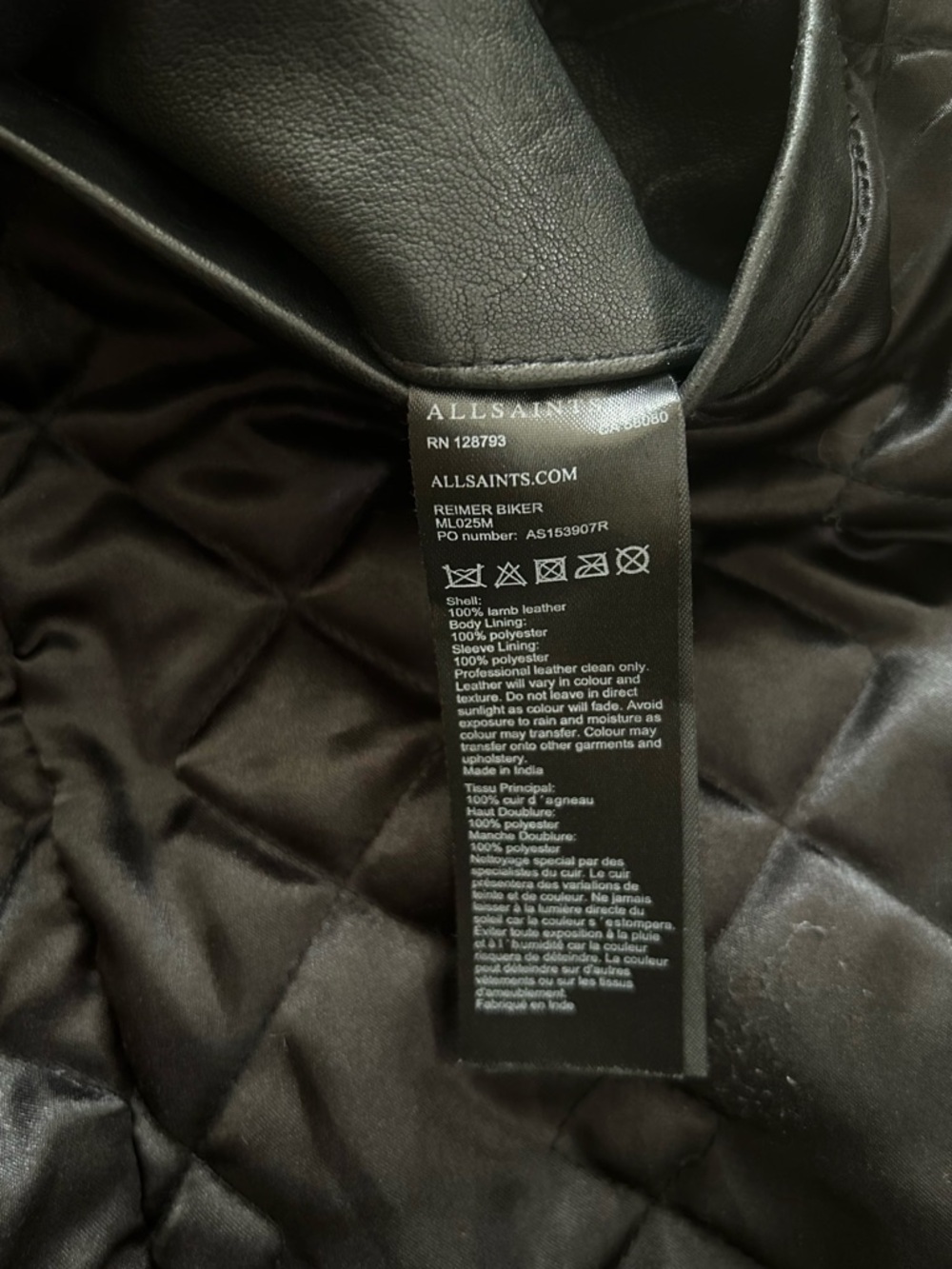 AllSaints Lamb Leather "Reimer" Biker Jacket Black Men's XS - Picture 4 of 6